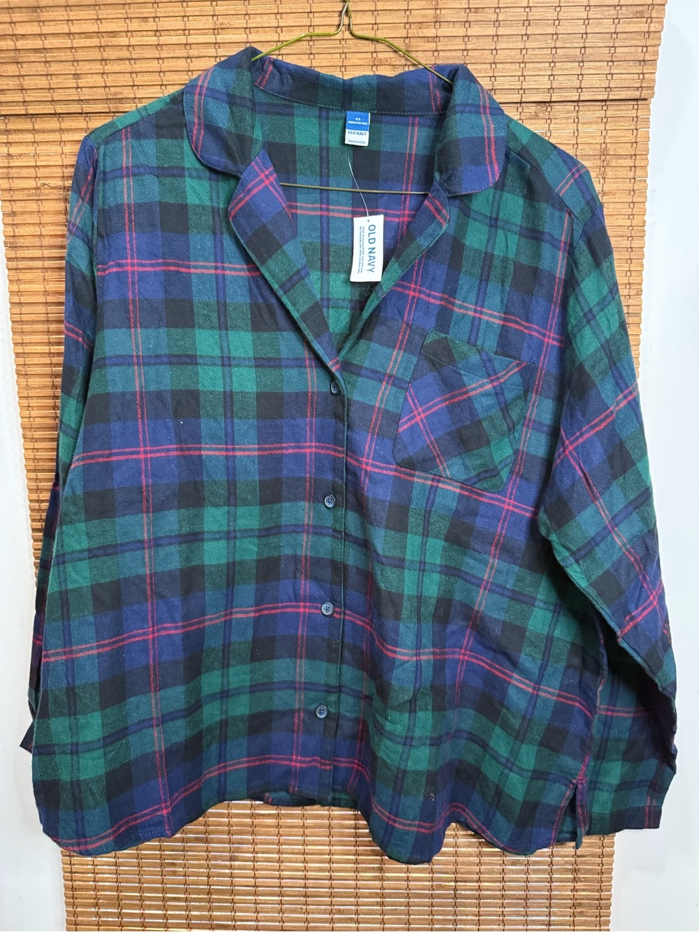 NWT Old Navy Green, Navy & Red Plaid Shirt